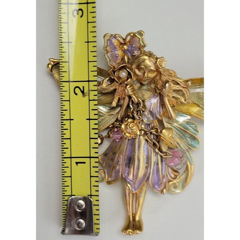 Vtg Kirk's Folly Enamel Primrose Flower Magic Garden Fairy Brooch‎ Pin Pendant